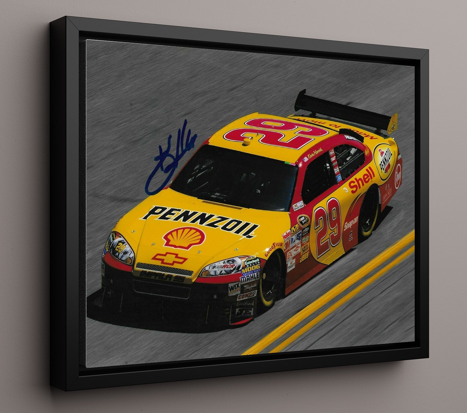Kevin Harvick - Pennzoil Shell Ford Racing Wall Art 16x20 Framed Canvas wall art print – Racing Wall Art decor
