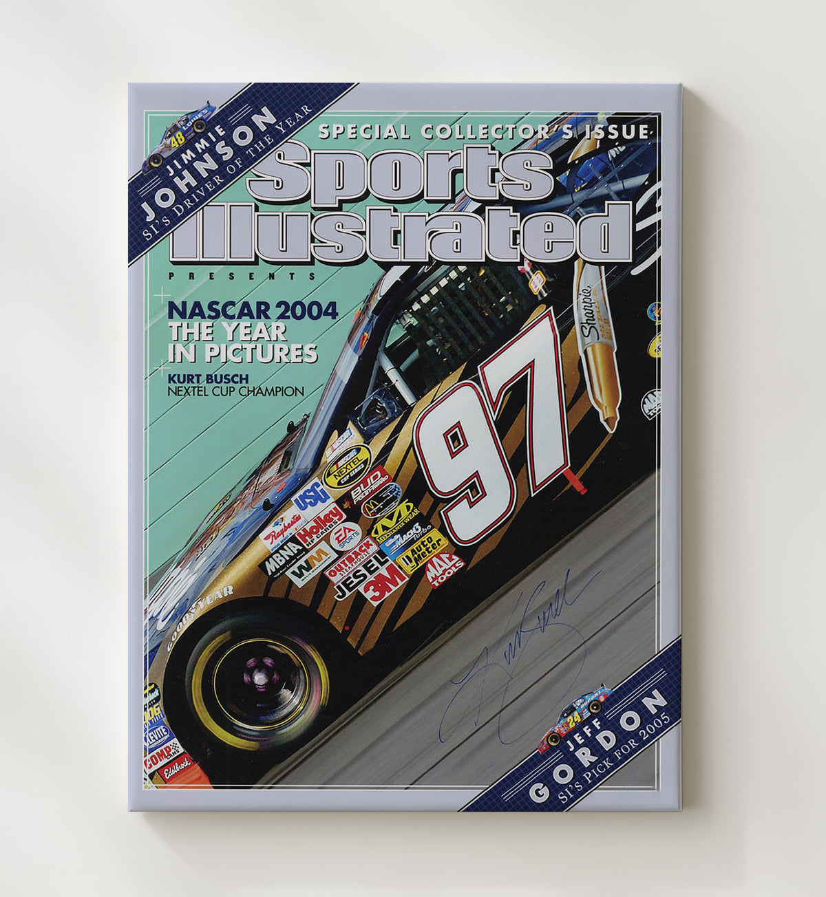 Kurt Busch - NASCAR No. 97 Car SI Cover - Framed Canvas racing wall art