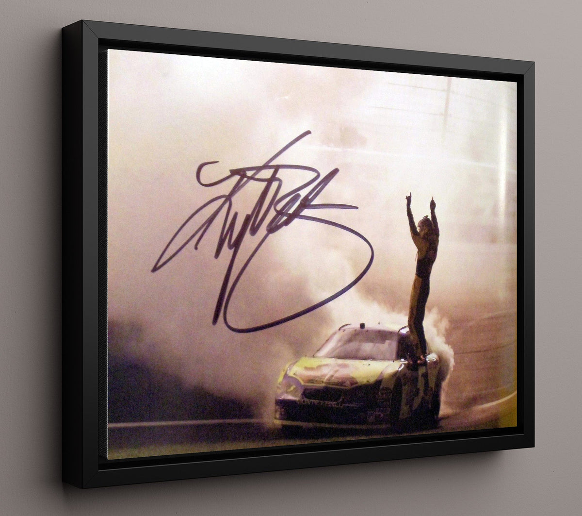 Kyle Busch - Burnout Victory Celebration - Framed Canvas racing wall art