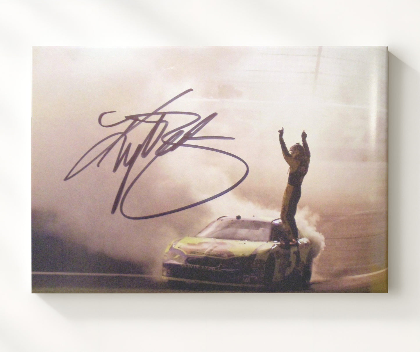 Kyle Busch - Burnout Victory Celebration - Framed Canvas racing wall art