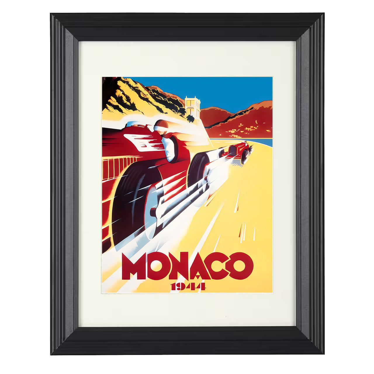 Monaco Grand Prix 1944 Vintage Artwork 8x10 matted black framed racing wall art