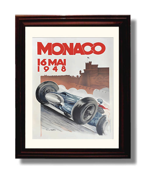 Monaco Grand Prix 1948 Vintage Poster Racing Wall Art 8x10 Beveled Frame wall art print – Racing Wall Art decor