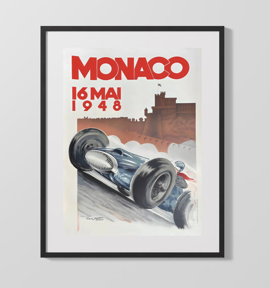 Monaco Grand Prix 1948 Vintage Poster - Canvas racing wall art