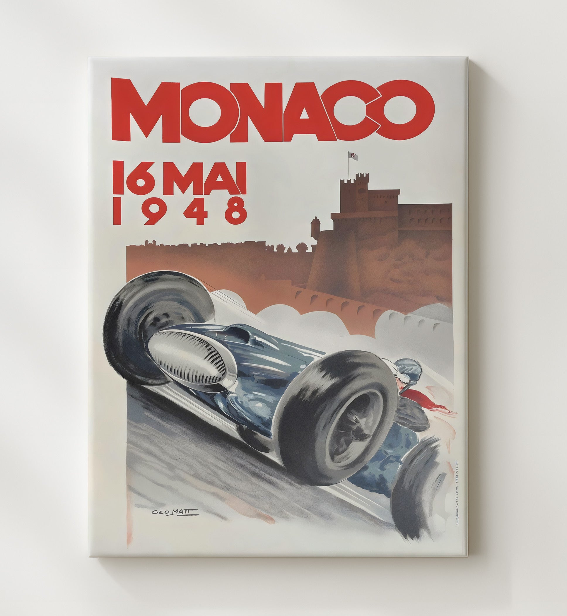 Monaco Grand Prix 1948 Vintage Poster Racing Wall Art 20x24 Canvas wall art print – Racing Wall Art decor