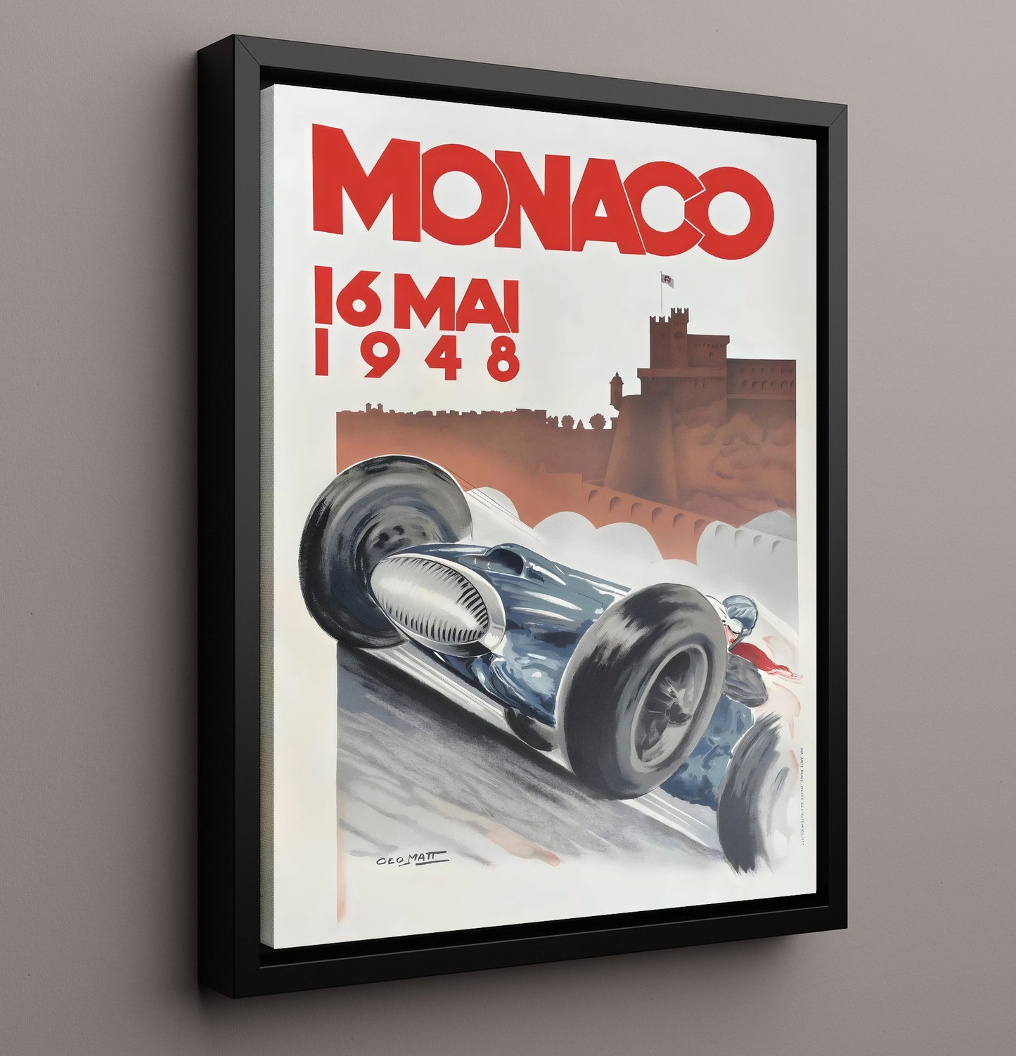 Monaco Grand Prix 1948 Vintage Poster Racing Wall Art 16x20 Framed Canvas wall art print – Racing Wall Art decor