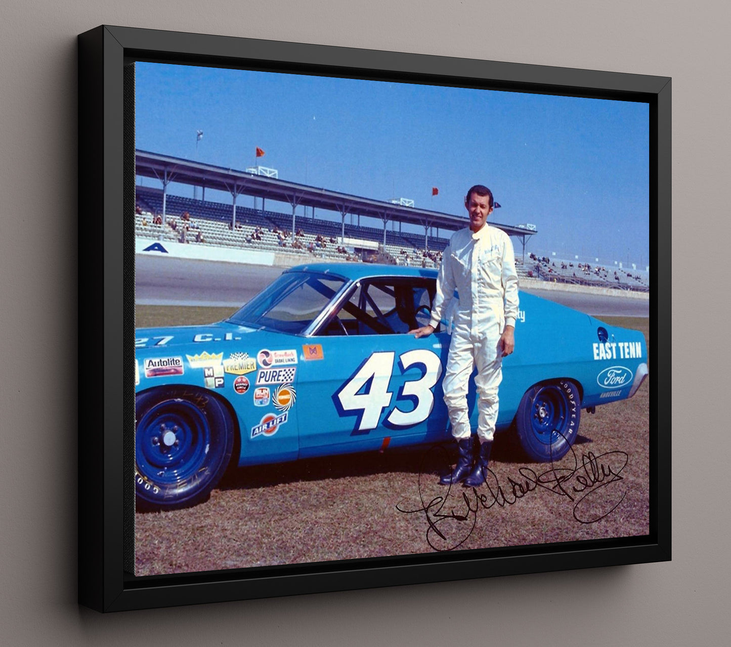 Richard Petty - STP No 43 Pontiac Racing Wall Art 16x20 Framed Canvas wall art print – Racing Wall Art decor