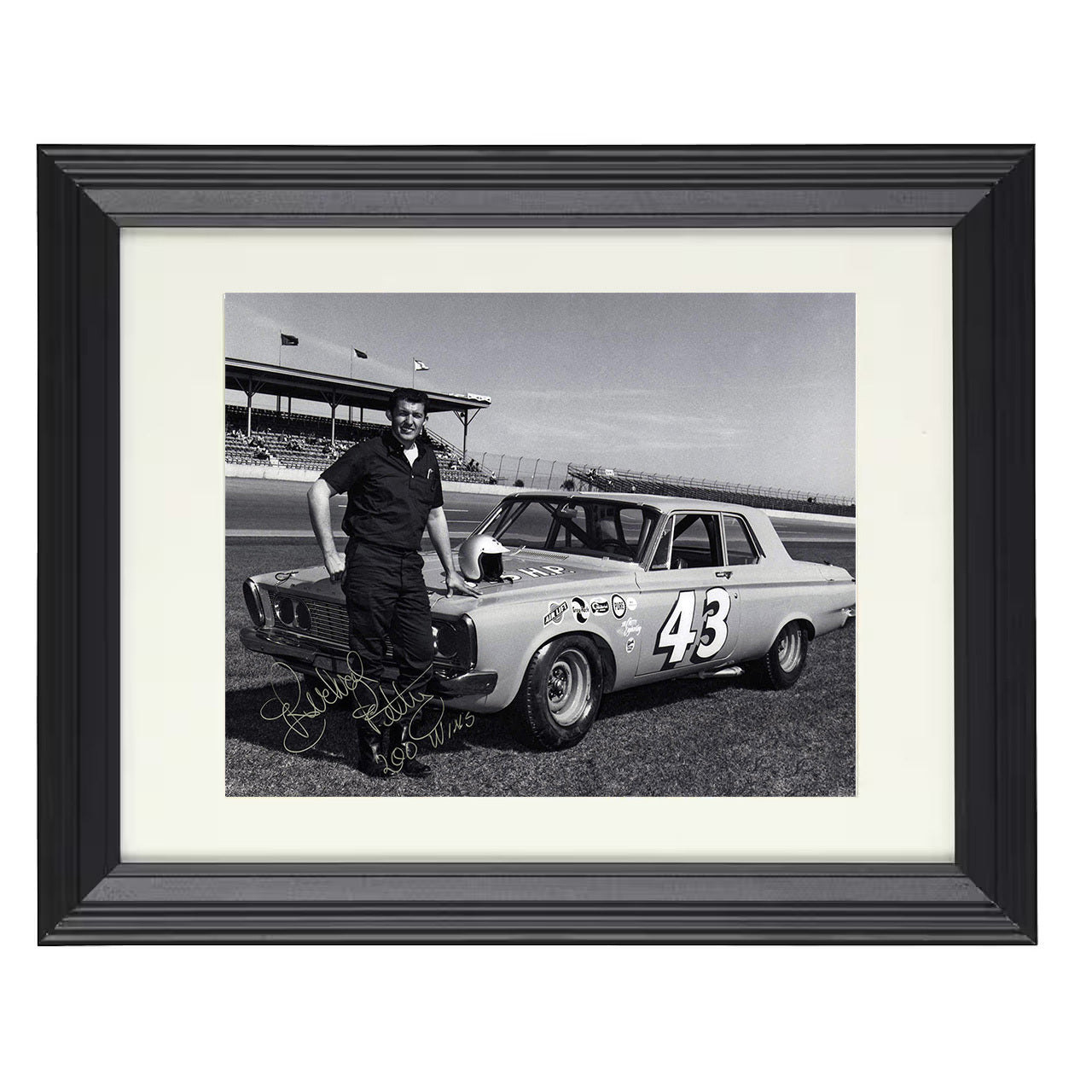 Richard Petty – Early No. 43 Plymouth 8x10 matted black framed racing wall art
