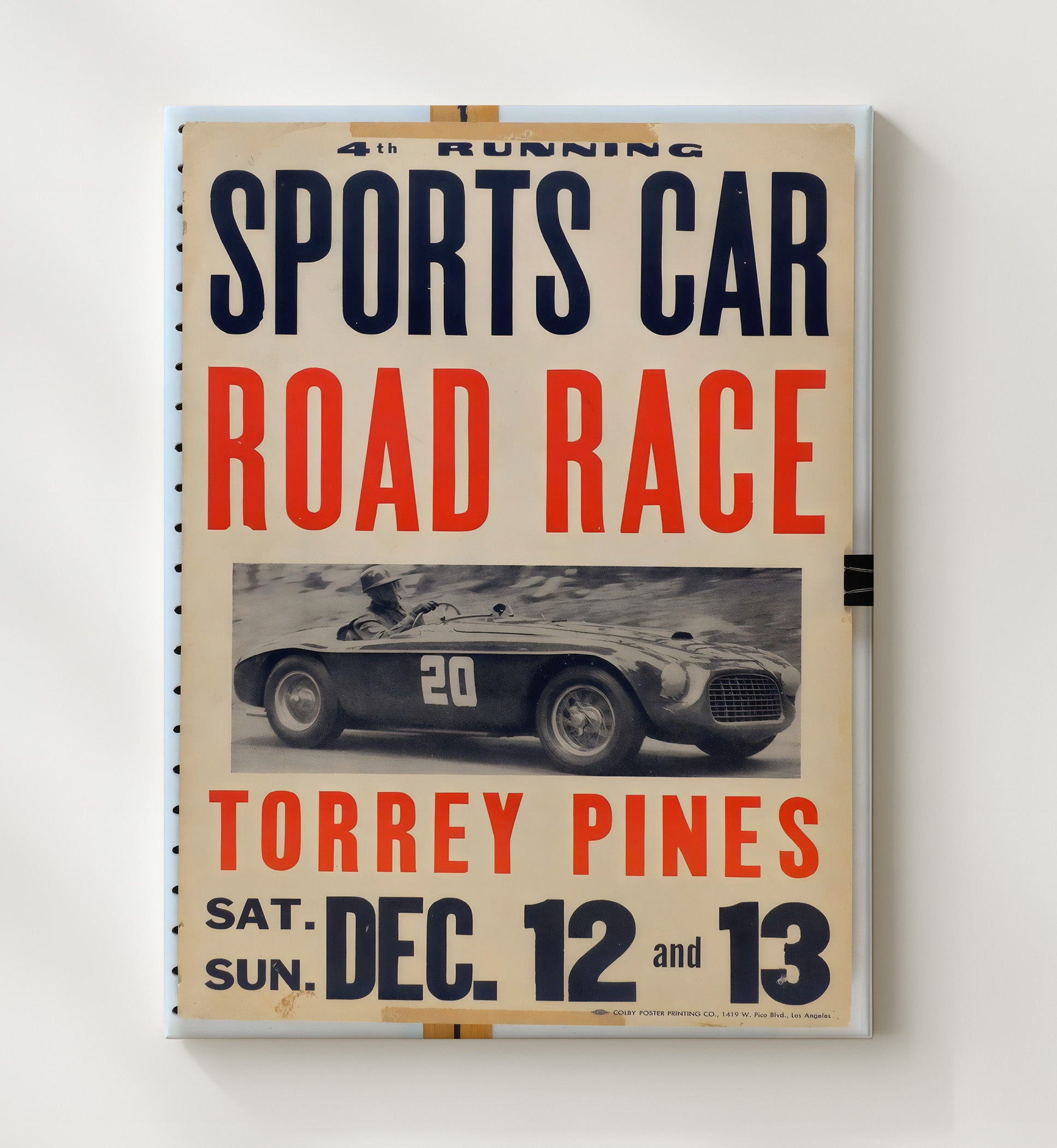Torrey Pines Road Race California Vintage Poster Racing Wall Art 20x24 Canvas wall art print – Racing Wall Art decor