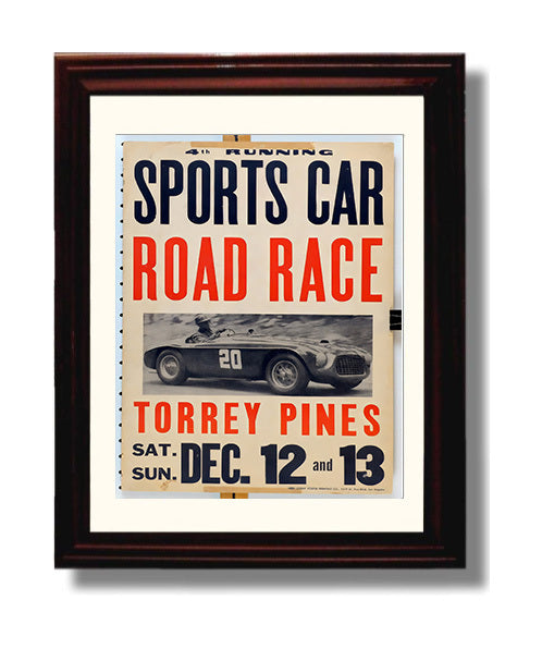 Torrey Pines Road Race California Vintage Poster Racing Wall Art 8x10 Beveled Frame wall art print – Racing Wall Art decor