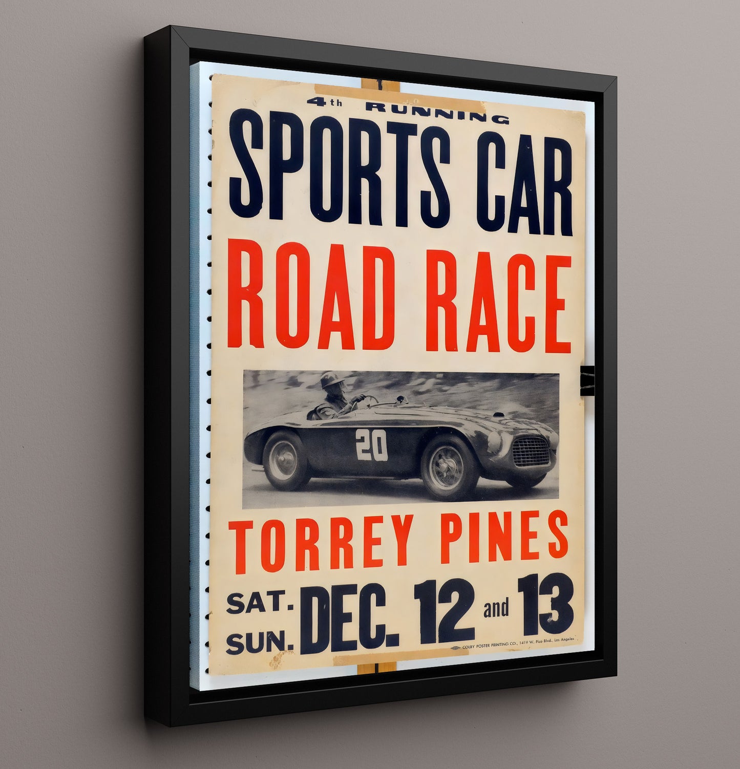 Torrey Pines Road Race California Vintage Poster Racing Wall Art 16x20 Framed Canvas wall art print – Racing Wall Art decor