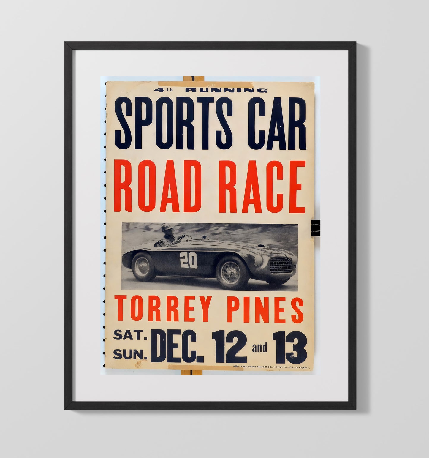Torrey Pines Road Race California Vintage Poster Racing Wall Art 16x20 Gallery Frame wall art print – Racing Wall Art decor