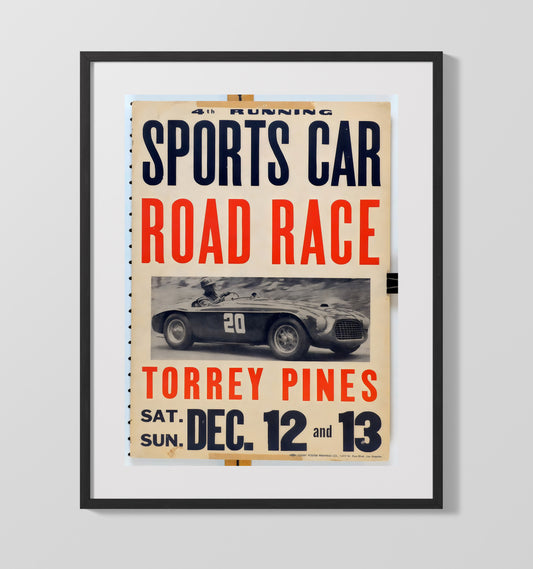 Torrey Pines Road Race California Vintage Poster - Canvas racing wall art