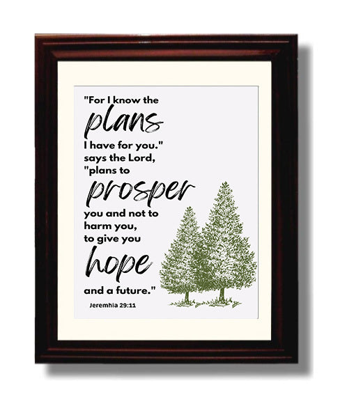 Jeremiah 29:11 - Plans To Prosper You - Hopeful Bible Verse - Scripture Poster - 8x10 Beveled Frame