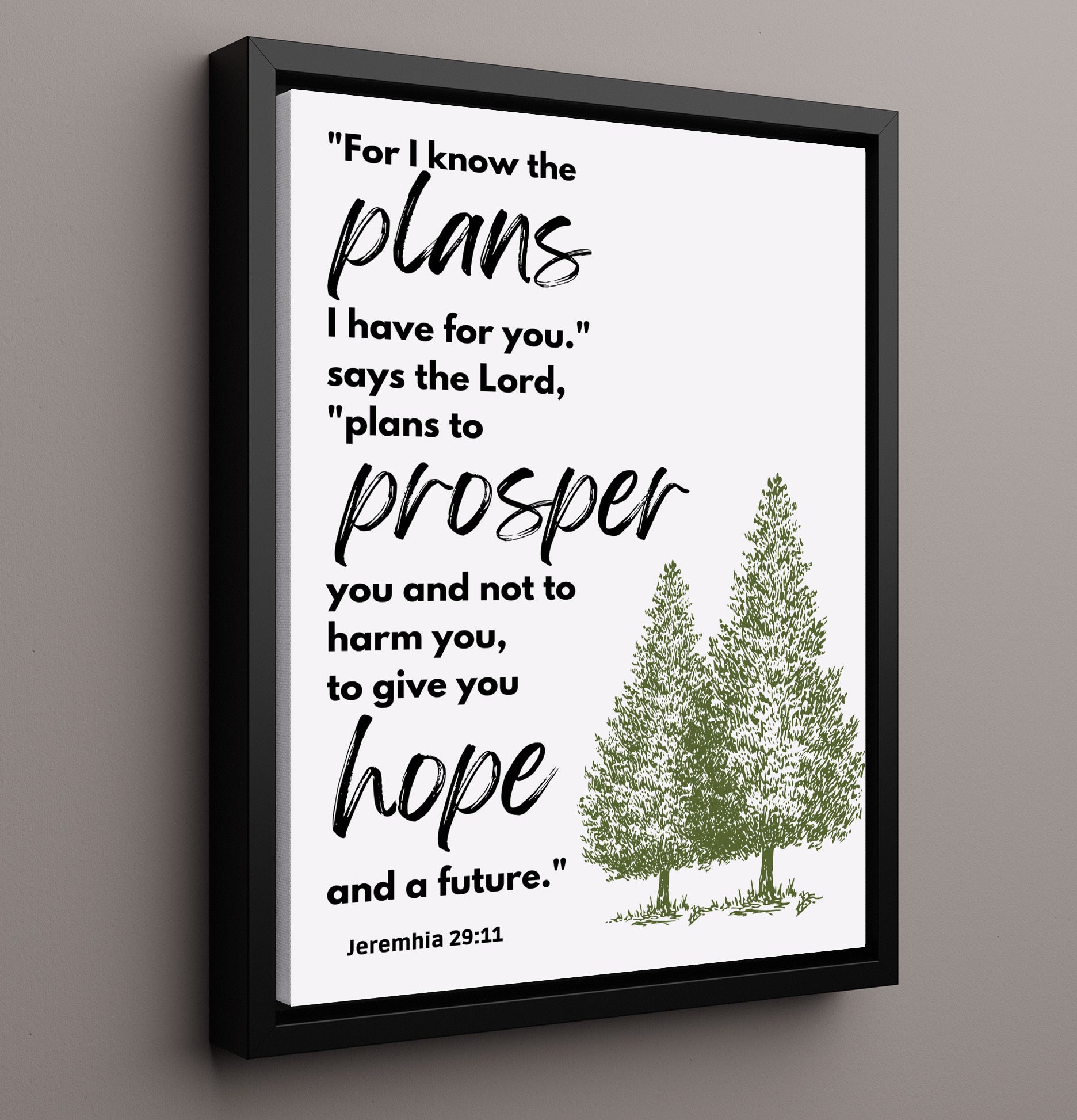 Jeremiah 29:11 - Plans To Prosper You - Hopeful Bible Verse - Scripture Poster - 16x20 Framed Canvas