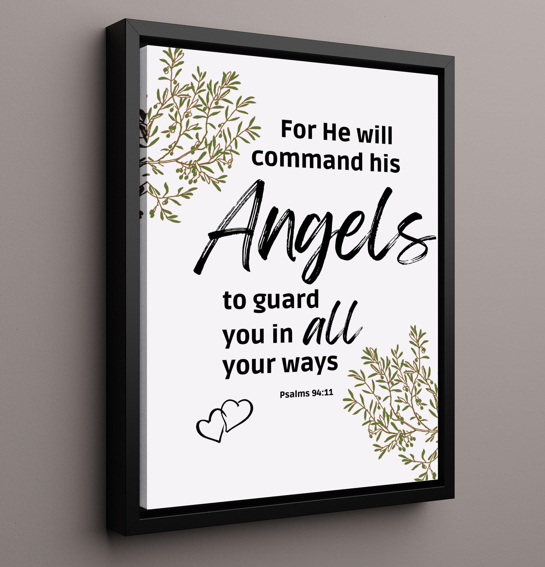 Psalm 91:11 - He Will Command His Angels - Angelic Protection Verse - Scripture Poster - 16x20 Framed Canvas