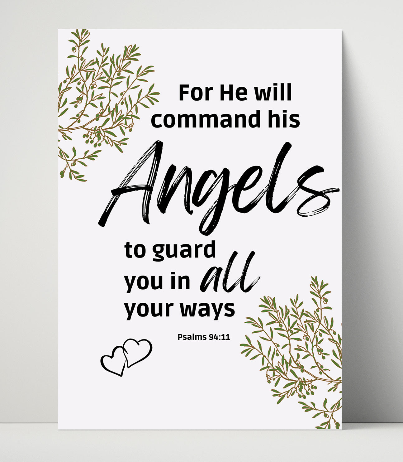 Psalm 91:11 - He Will Command His Angels - Angelic Protection Verse - Scripture Poster - 16x20 Unframed Print