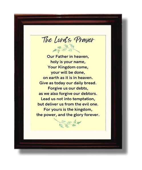 The Lord's Prayer - Matthew 6:9-13 - Classic Christian Prayer - Scripture Poster - 8x10 Beveled Frame