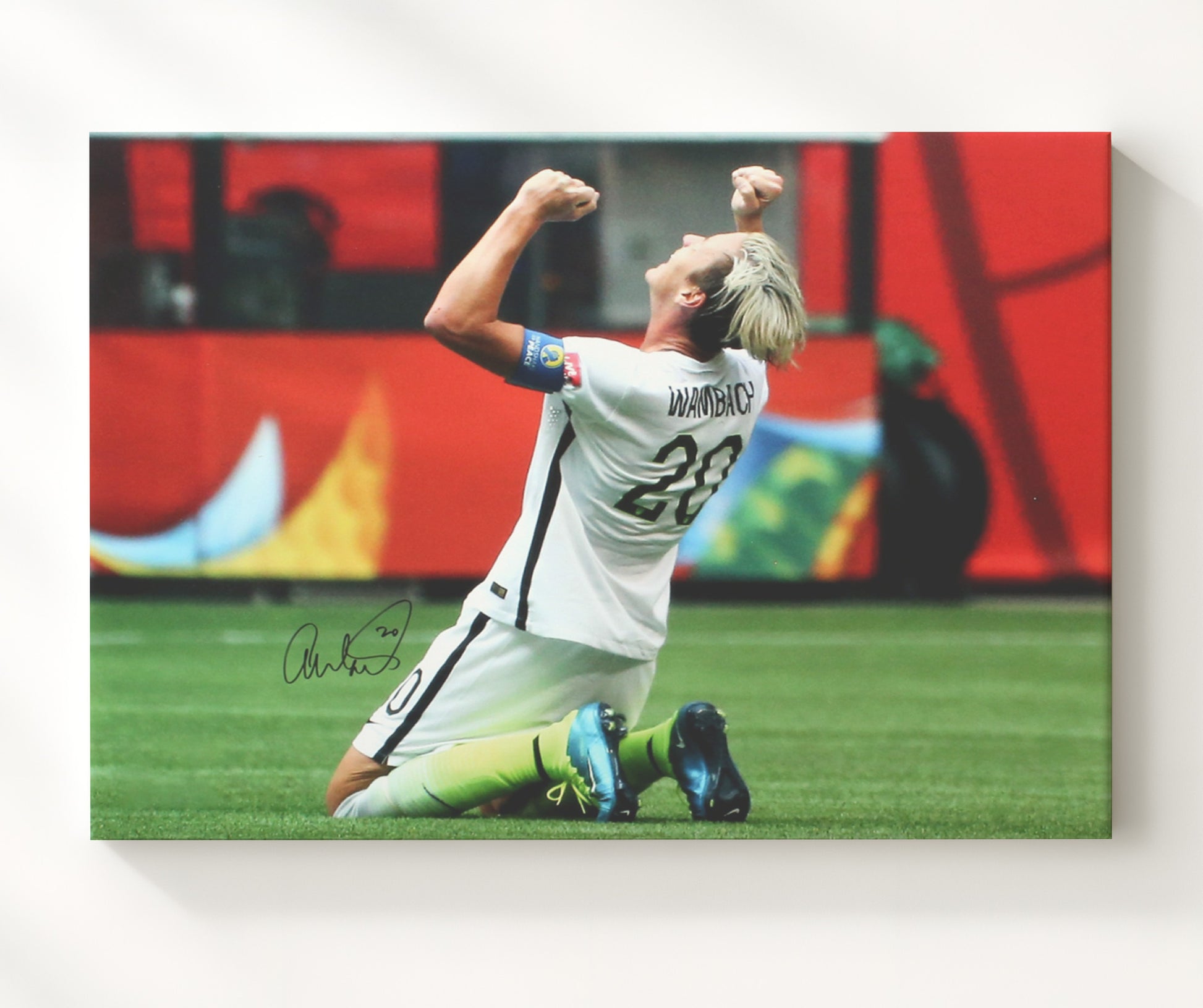 Abby Wambach USA Goal Celebration Print USWNT Legend Soccer Print 20x24 Canvas soccer wall art print – Soccer Prints decor