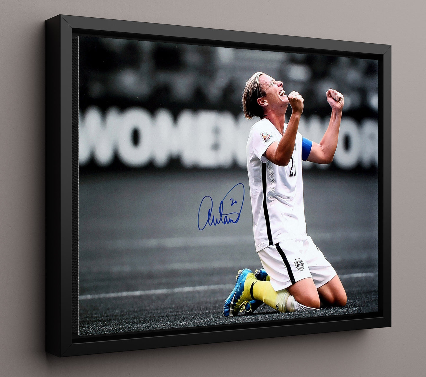 Abby Wambach USA Emotional Victory Celebration Soccer Print 16x20 Framed Canvas soccer wall art print – Soccer Prints decor