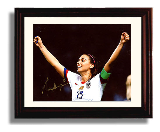 Alex Morgan USA Arms Raised Goal Celebration Print Soccer Print 8x10 Beveled Frame soccer wall art print – Soccer Prints decor