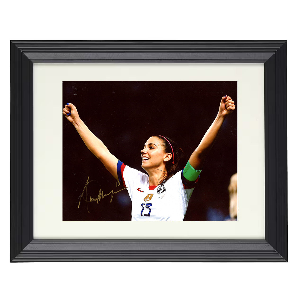 Alex Morgan – USA Arms Raised Goal Celebration 8x10 matted black framed soccer wall art