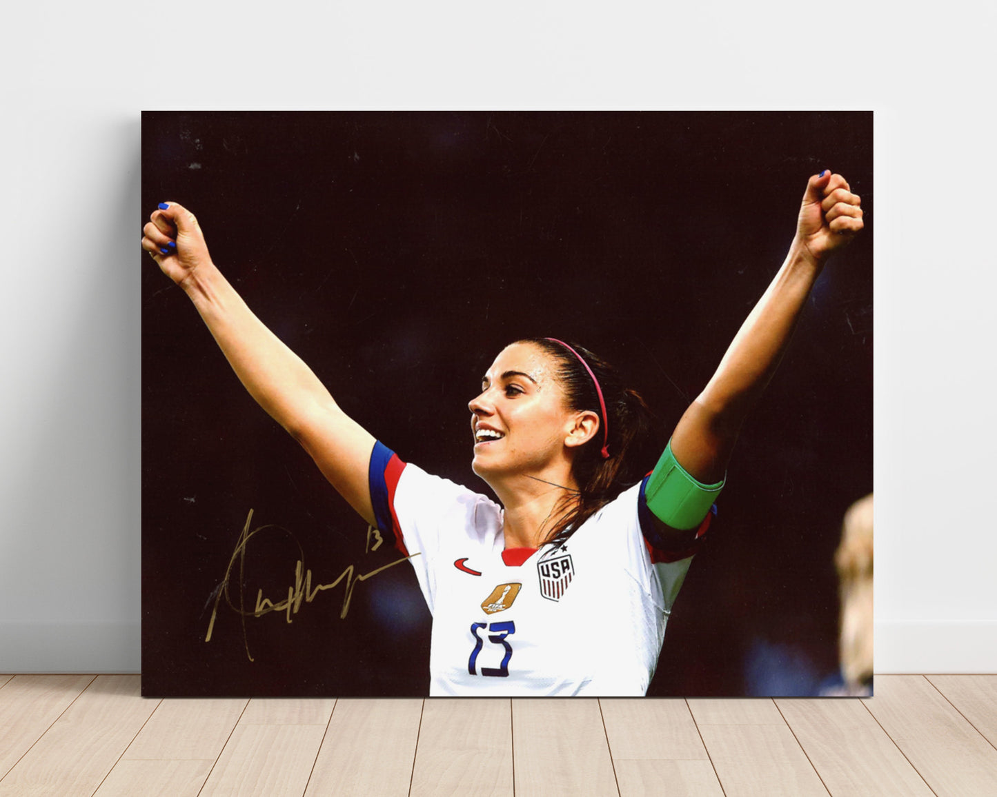 Alex Morgan USA Arms Raised Goal Celebration Print Soccer Print 16x20 Unframed Print soccer wall art print – Soccer Prints decor