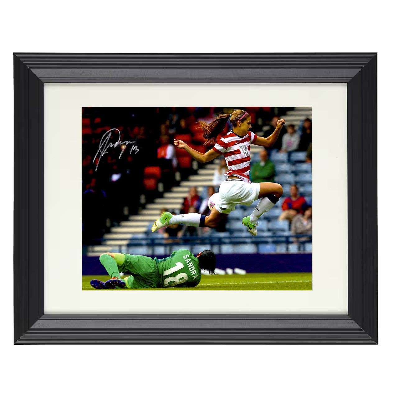 Alex Morgan – USA Flying Forward Attack Run USWNT 8x10 matted black framed soccer wall art