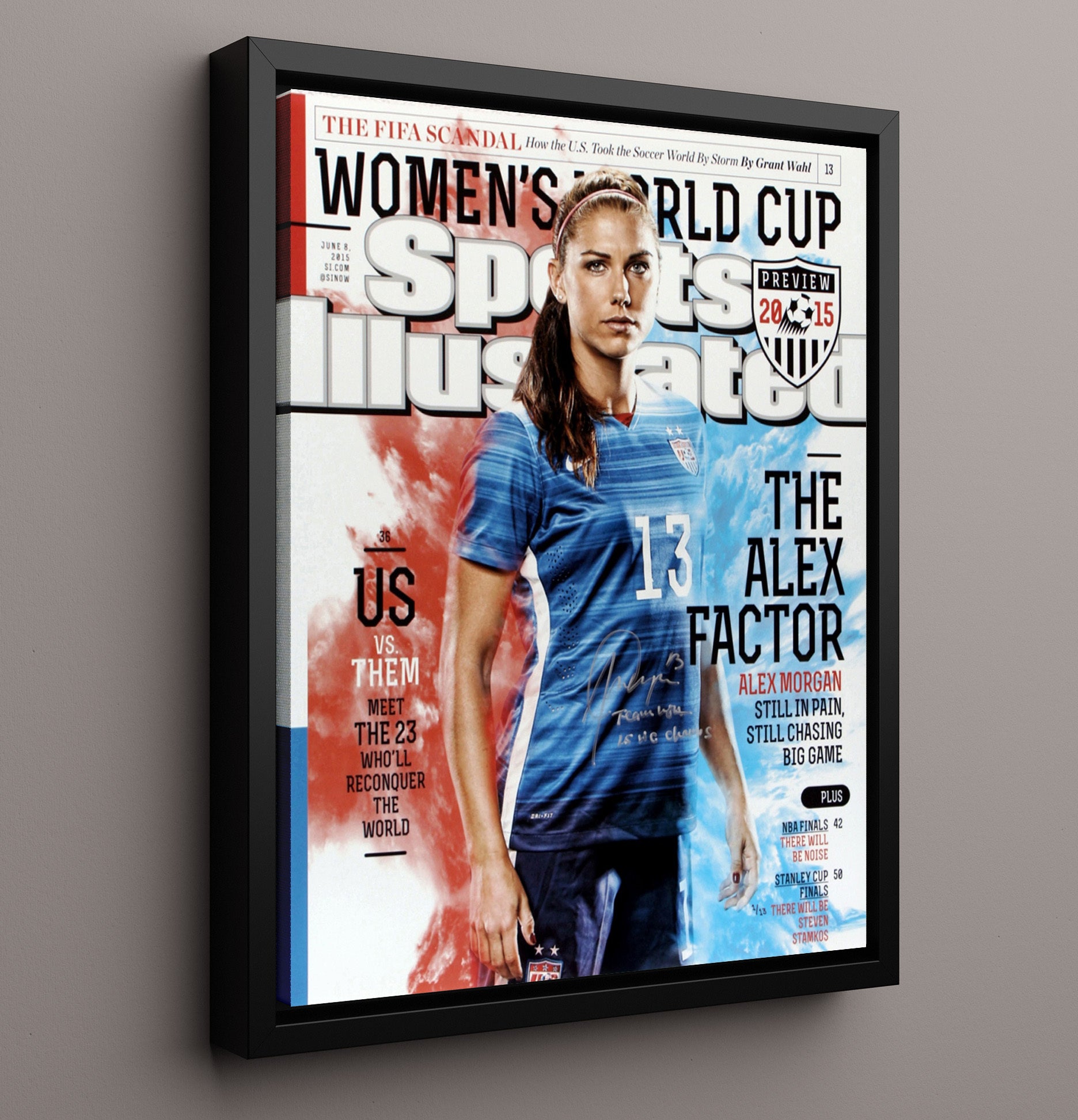 Alex Morgan USA World Cup Champion 2015 Soccer Print 16x20 Framed Canvas soccer wall art print – Soccer Prints decor