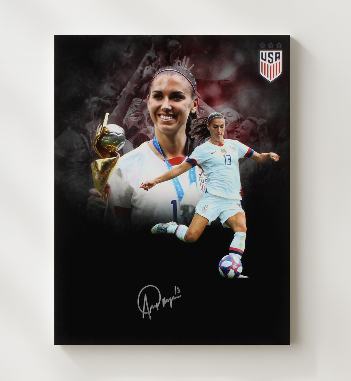 Alex Morgan USA World Cup Trophy Celebration 2019 Spotlight Soccer Print 20x24 Canvas soccer wall art print – Soccer Prints decor