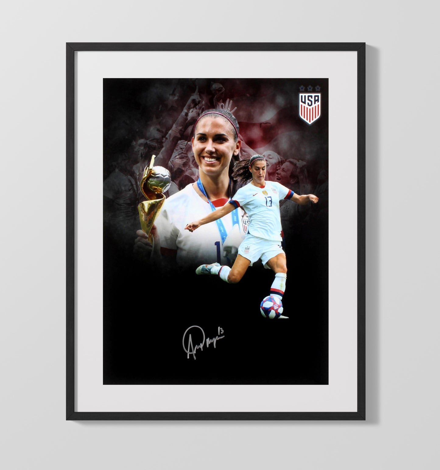 Alex Morgan USA World Cup Trophy Celebration 2019 Spotlight Soccer Print 16x20 Gallery Frame soccer wall art print – Soccer Prints decor