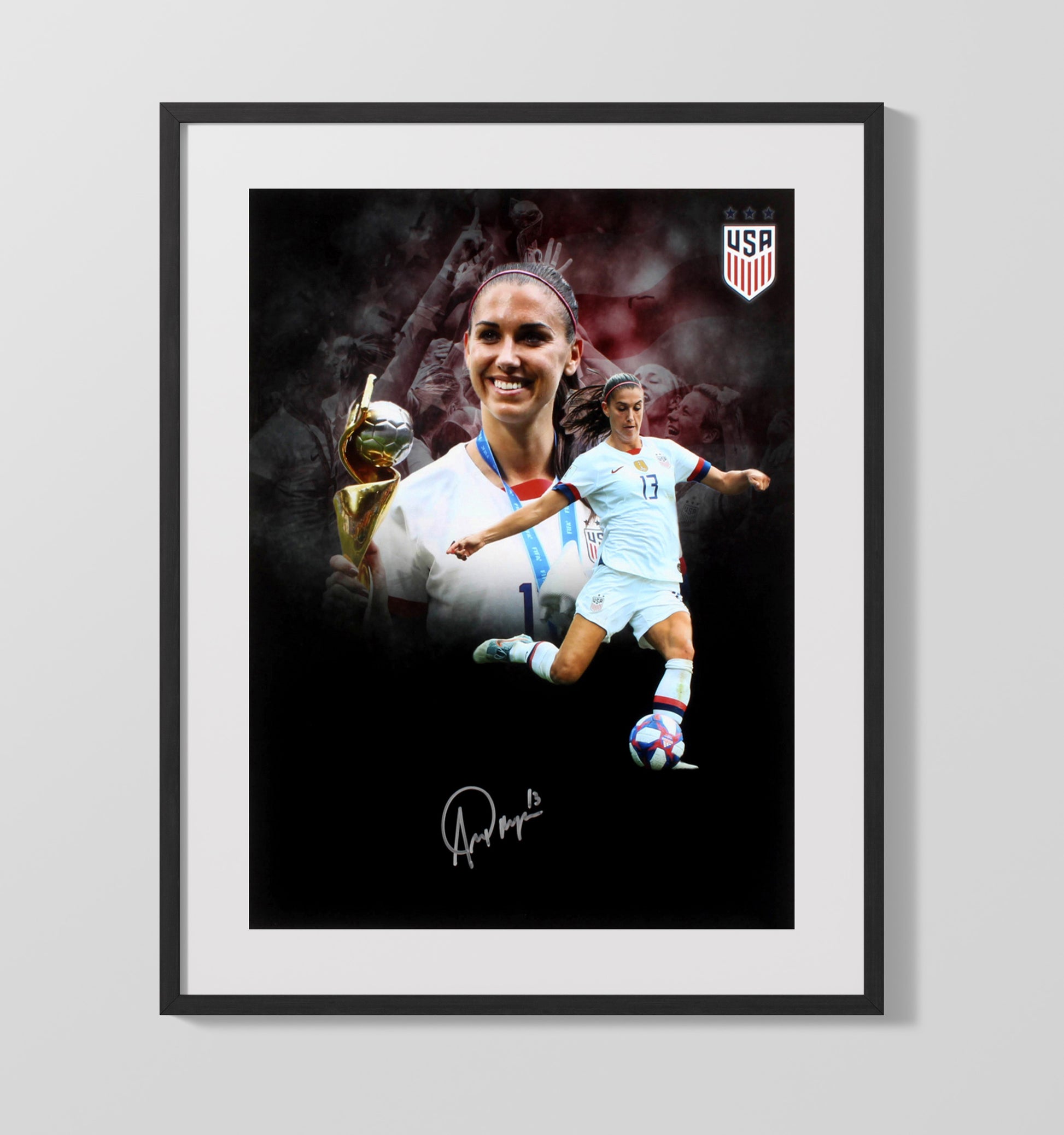 Alex Morgan USA World Cup Trophy Celebration 2019 Spotlight Soccer Print 16x20 Gallery Frame soccer wall art print – Soccer Prints decor