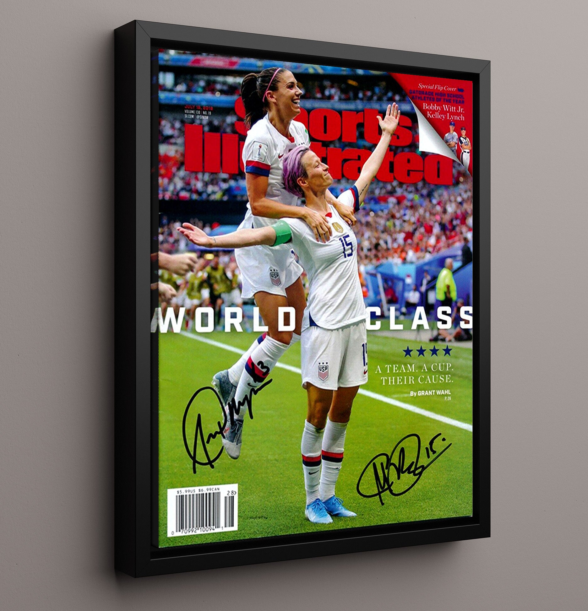 Alex Morgan and Megan Rapinoe USA World Champions SI Cover 2019 16x20 Framed Canvas soccer wall art print – Soccer Prints decor