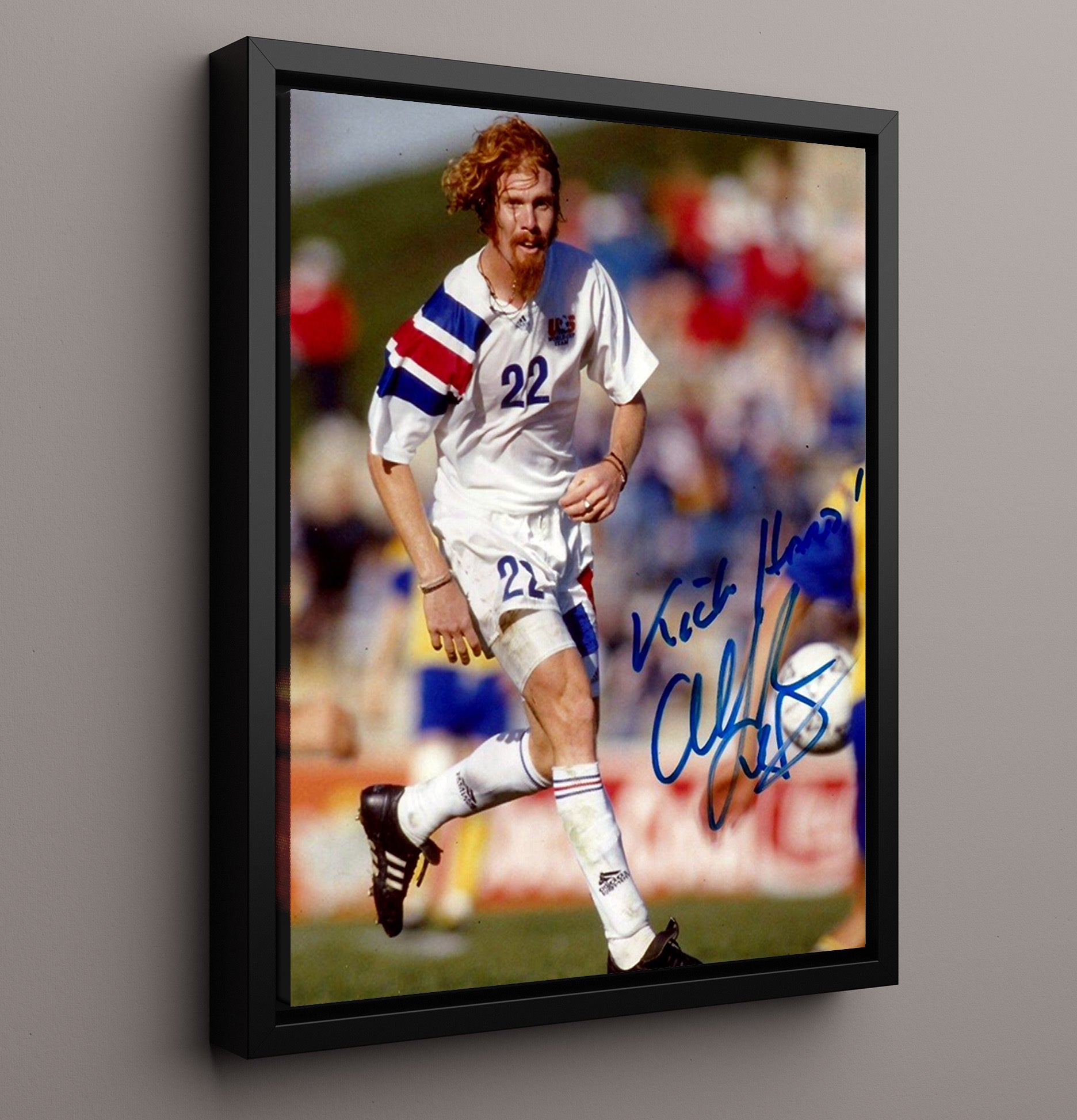 Alexi Lalas USA Midfield Action 1994 Soccer Print 16x20 Framed Canvas soccer wall art print – Soccer Prints decor