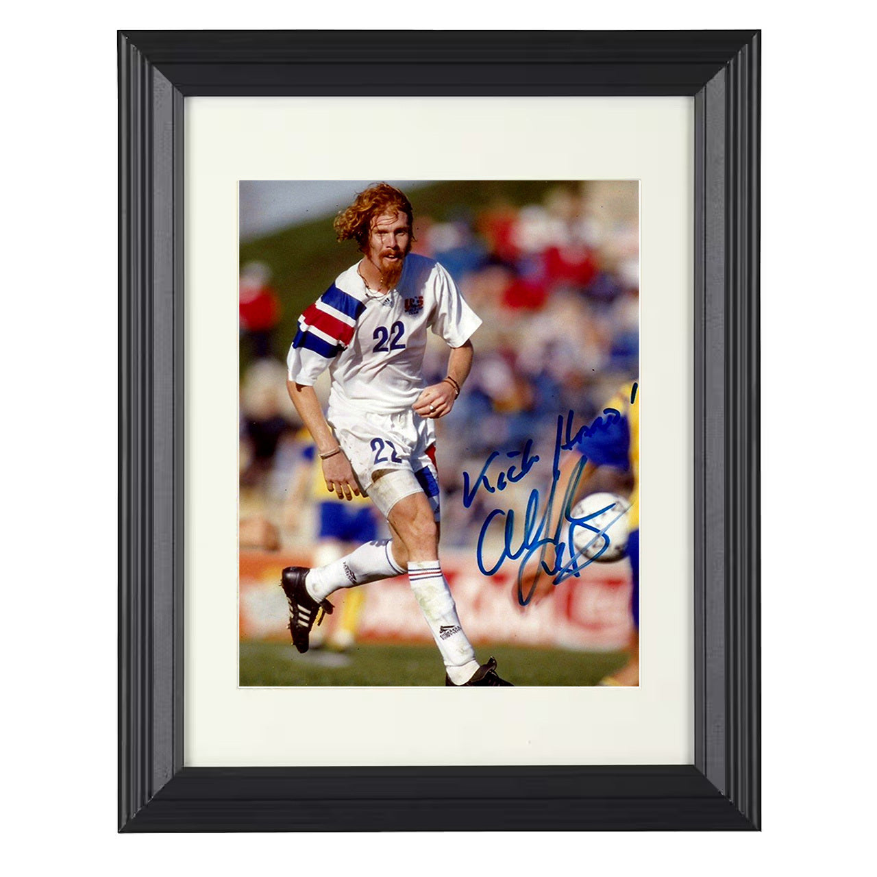 Alexi Lalas – USA Midfield Action Image 1994 8x10 matted black framed soccer wall art