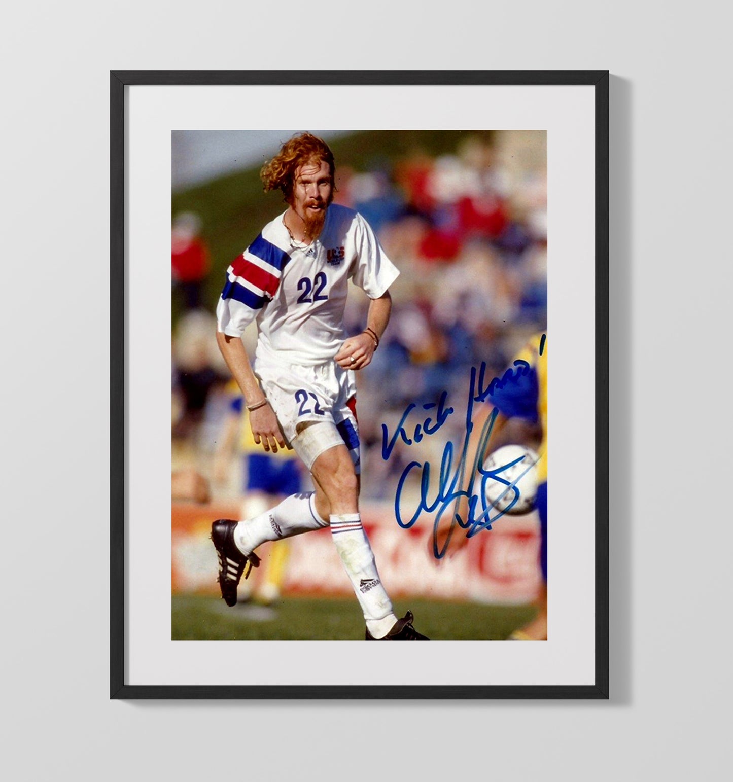 Alexi Lalas USA Midfield Action 1994 Soccer Print 16x20 Gallery Frame soccer wall art print – Soccer Prints decor