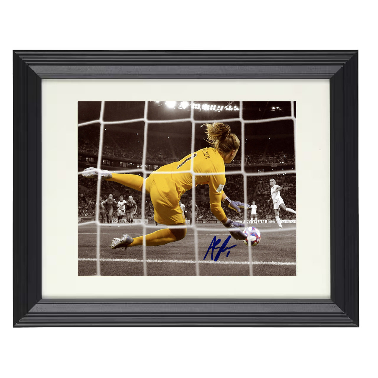 Alyssa Naeher – Penalty Kick Save World Cup Goalkeeper 8x10 matted black framed soccer wall art