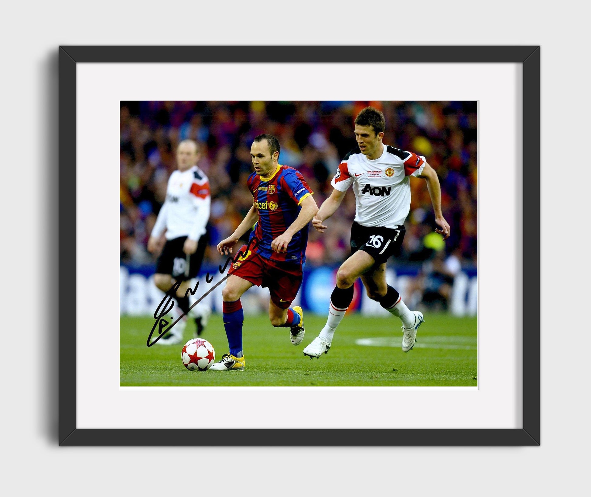 Andres Iniesta Barcelona Champions League Midfield Drive Soccer Print 16x20 Gallery Frame soccer wall art print – Soccer Prints decor