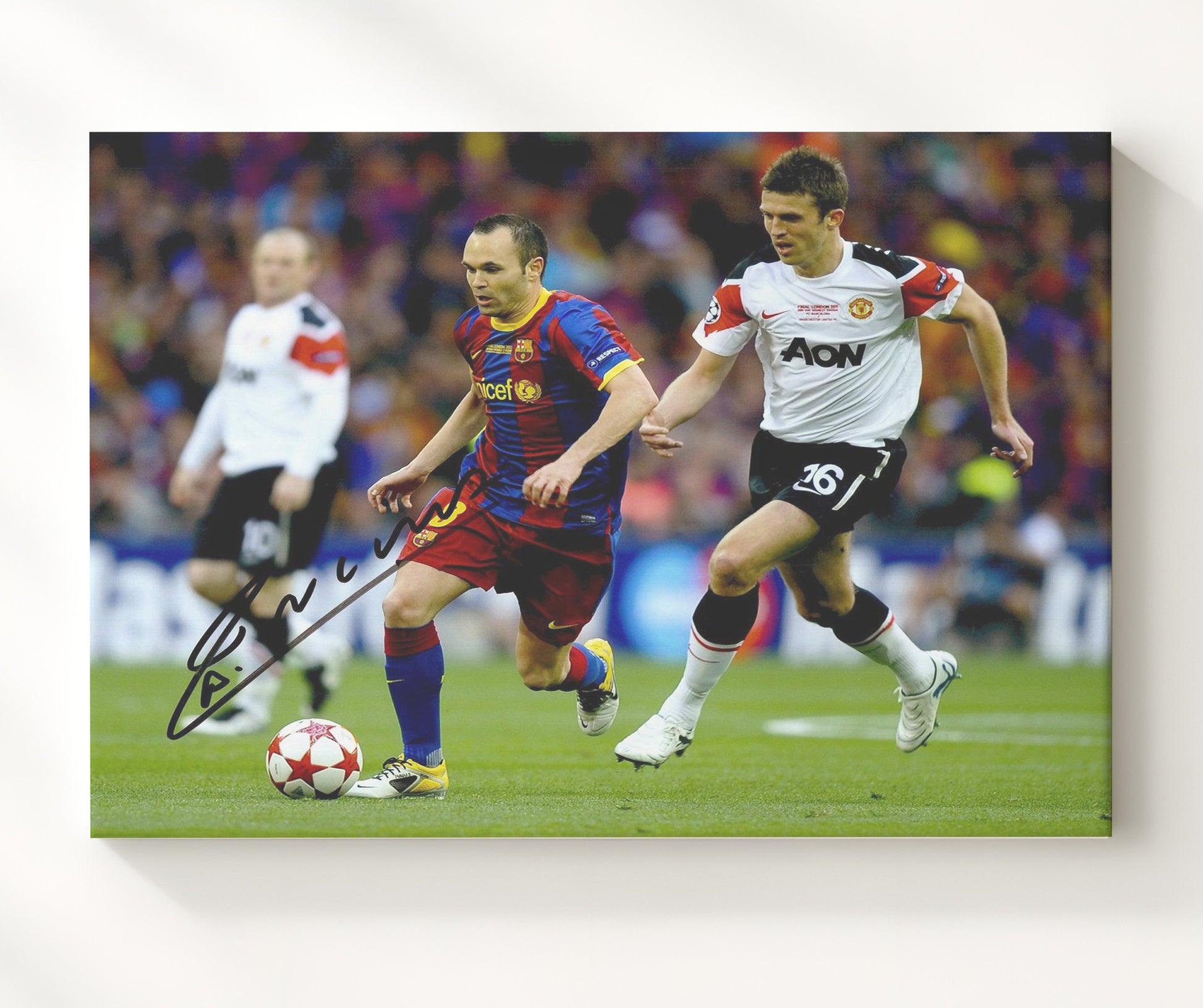 Andres Iniesta Barcelona Champions League Midfield Drive Soccer Print 20x24 Canvas soccer wall art print – Soccer Prints decor
