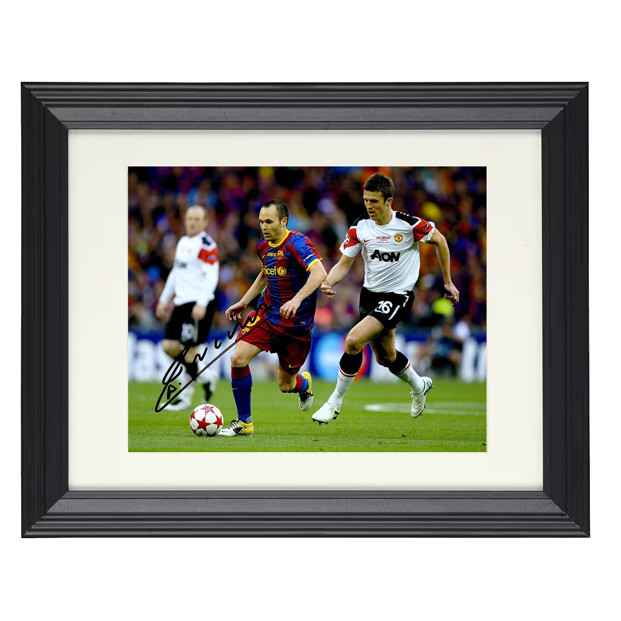 Andrés Iniesta – Barcelona Champions League Midfield Drive 8x10 matted black framed soccer wall art