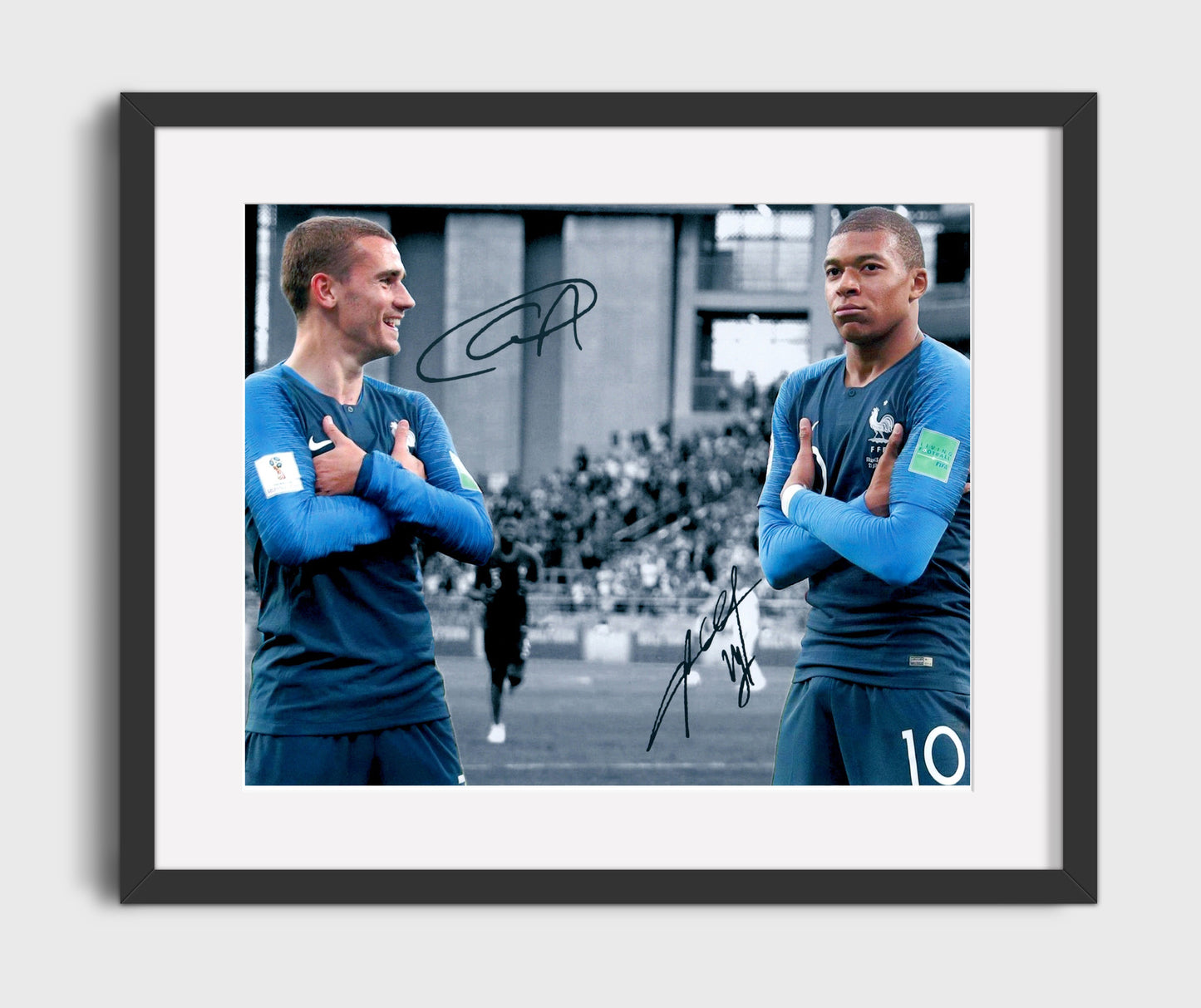 Antoine Griezmann and Kylian Mbappe France World Cup Champions Crossed Arms 16x20 Gallery Frame soccer wall art print – Soccer Prints decor