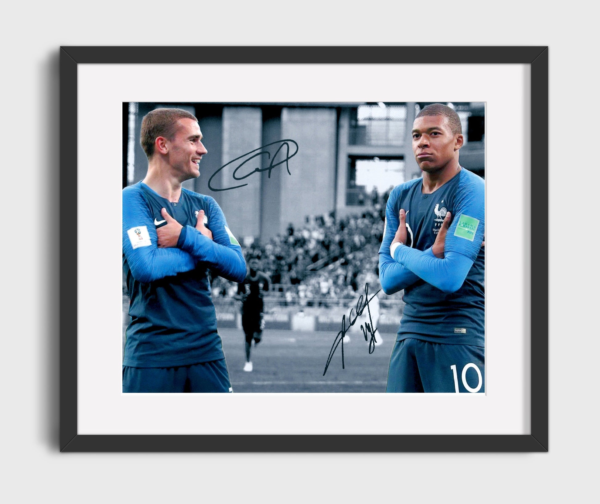 Antoine Griezmann and Kylian Mbappe France World Cup Champions Crossed Arms 16x20 Gallery Frame soccer wall art print – Soccer Prints decor