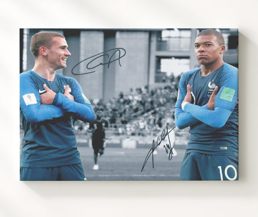 Antoine Griezmann and Kylian Mbappe France World Cup Champions Crossed Arms - Canvas soccer wall art