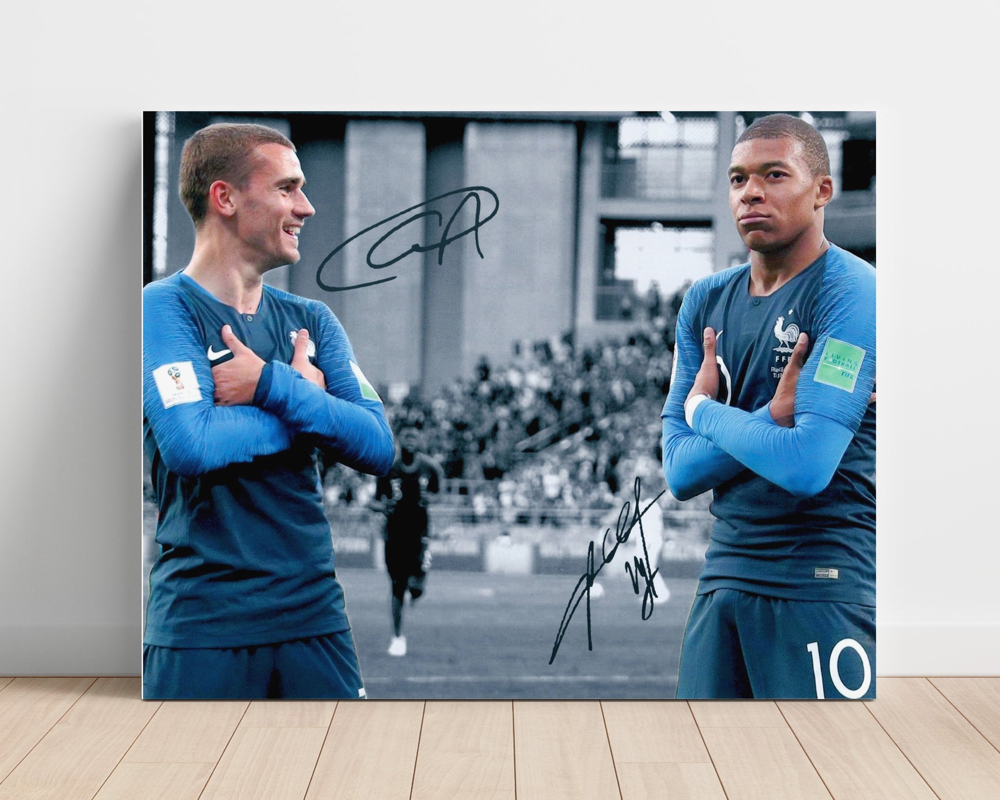 Antoine Griezmann and Kylian Mbappe France World Cup Champions Crossed Arms 16x20 Unframed Print soccer wall art print – Soccer Prints decor