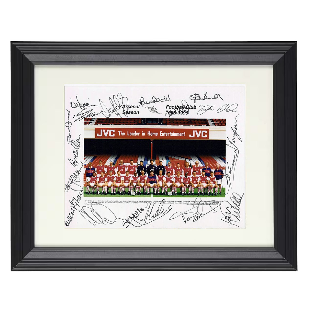 Arsenal – 1995 1996 Squad Team Image 8x10 matted black framed soccer wall art