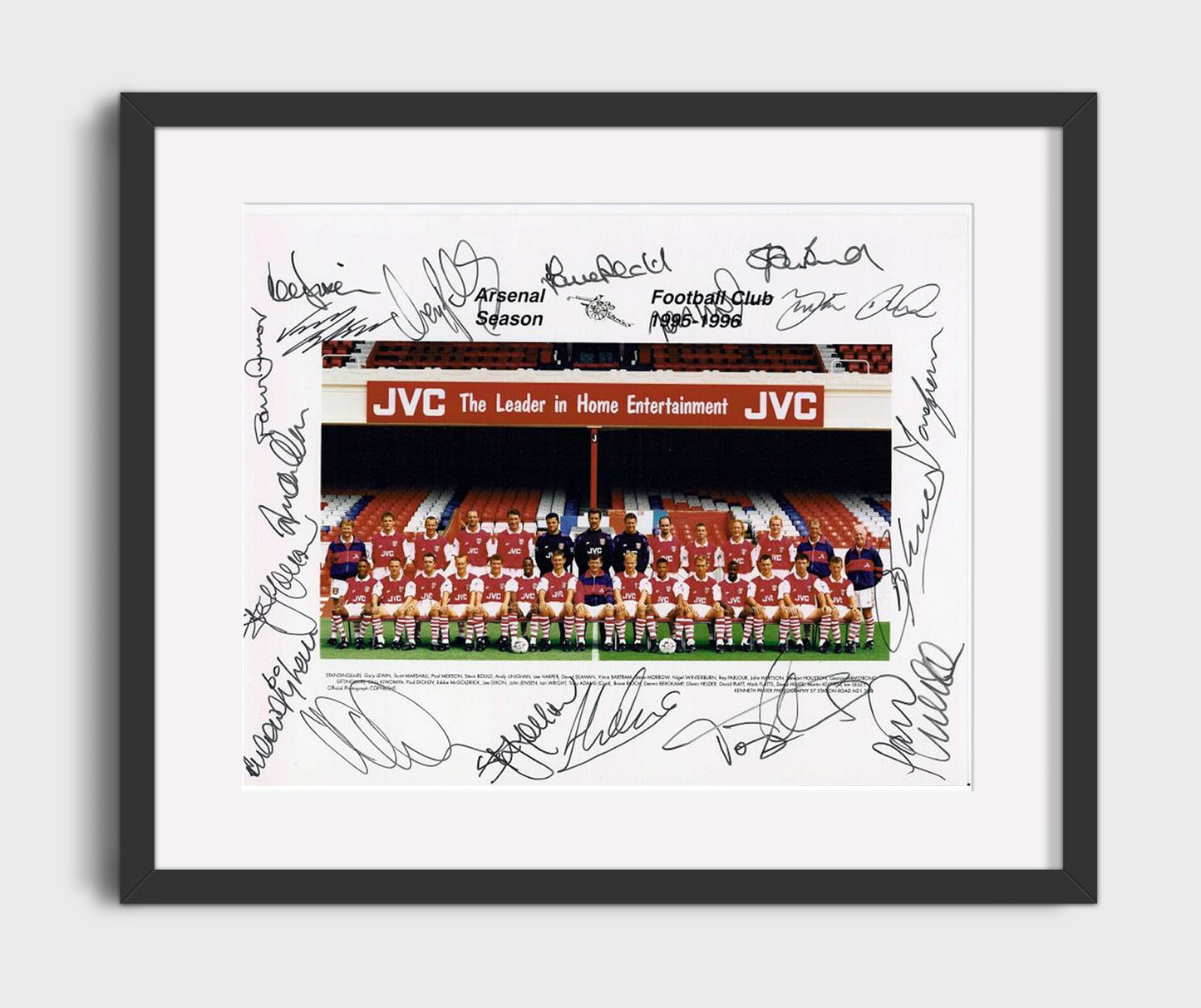 Arsenal 1995 1996 Squad Team Signed Photo Soccer Print 16x20 Gallery Frame soccer wall art print – Soccer Prints decor