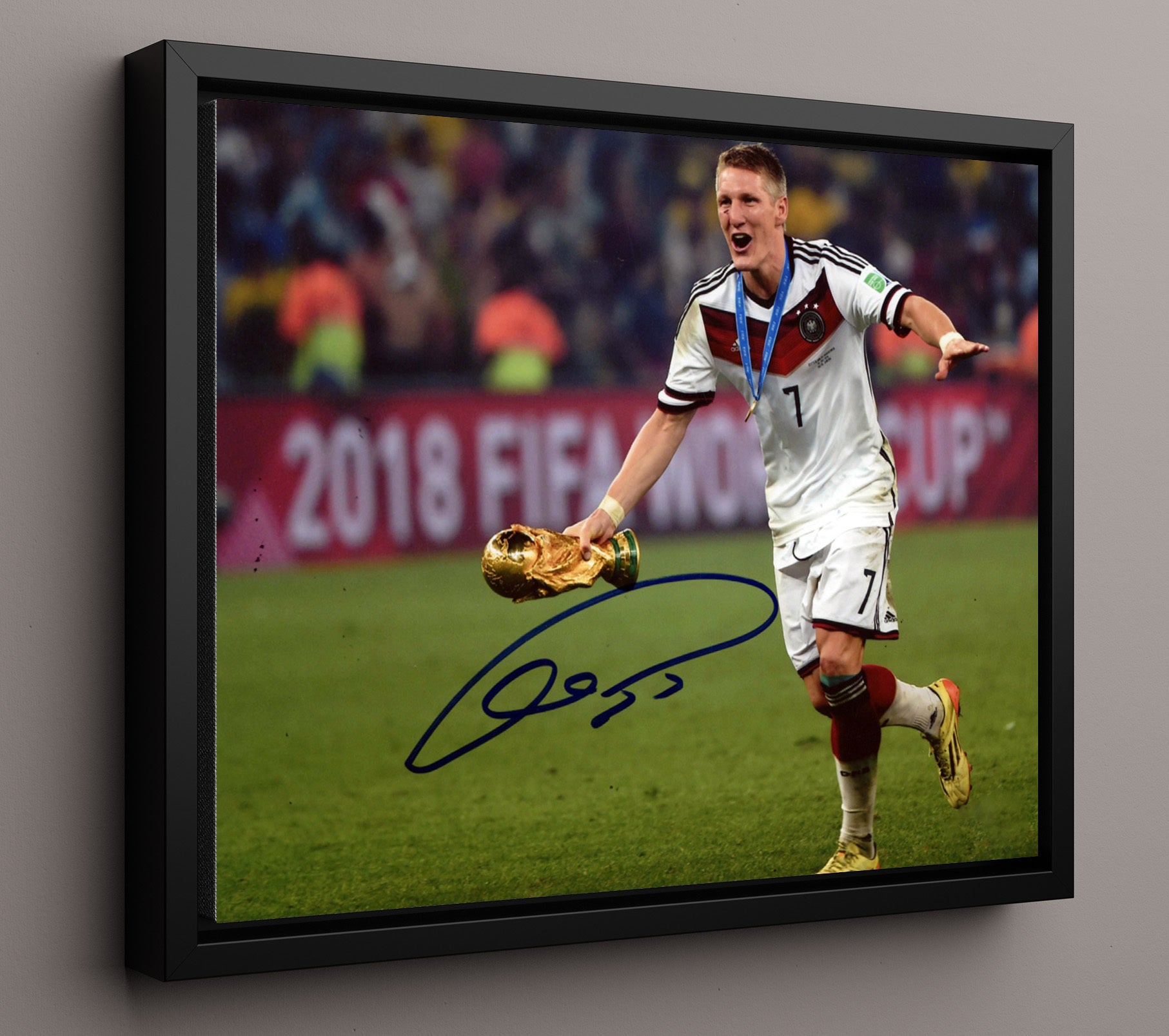 Bastian Schweinsteiger Germany World Cup Champion Celebration 2014 Soccer Wall 16x20 Framed Canvas soccer wall art print – Soccer Prints decor