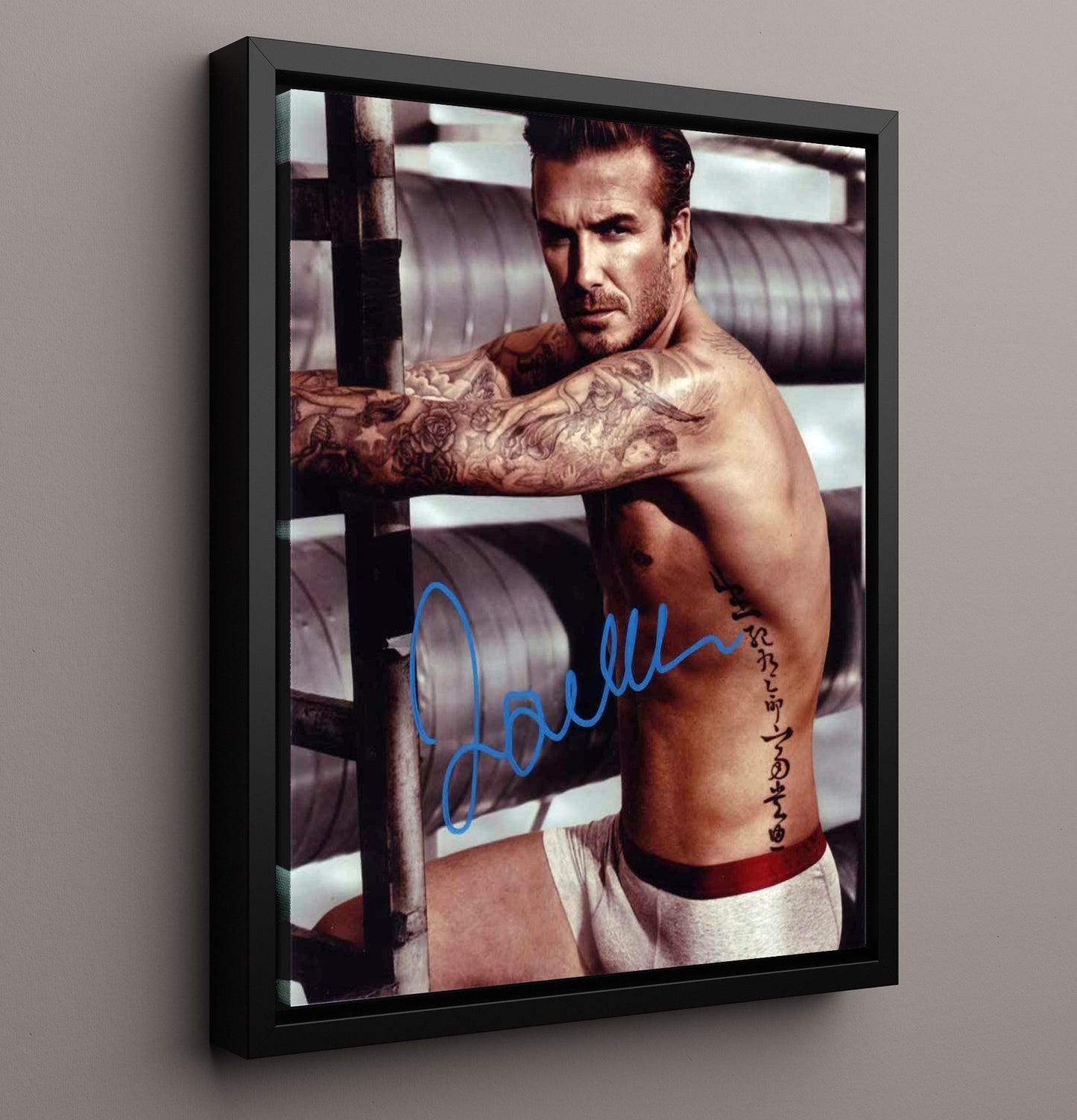 Beckham Athletic Tattoo Sleeve Spotlight Soccer Print 16x20 Framed Canvas soccer wall art print – Soccer Prints decor