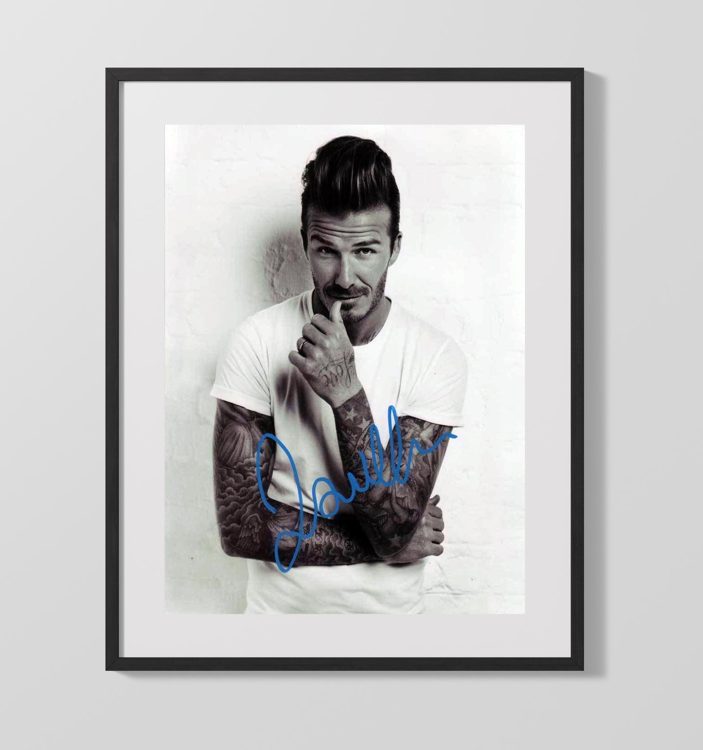 Beckham Studio Tattoo Sleeve BandW Soccer Print 16x20 Gallery Frame soccer wall art print – Soccer Prints decor