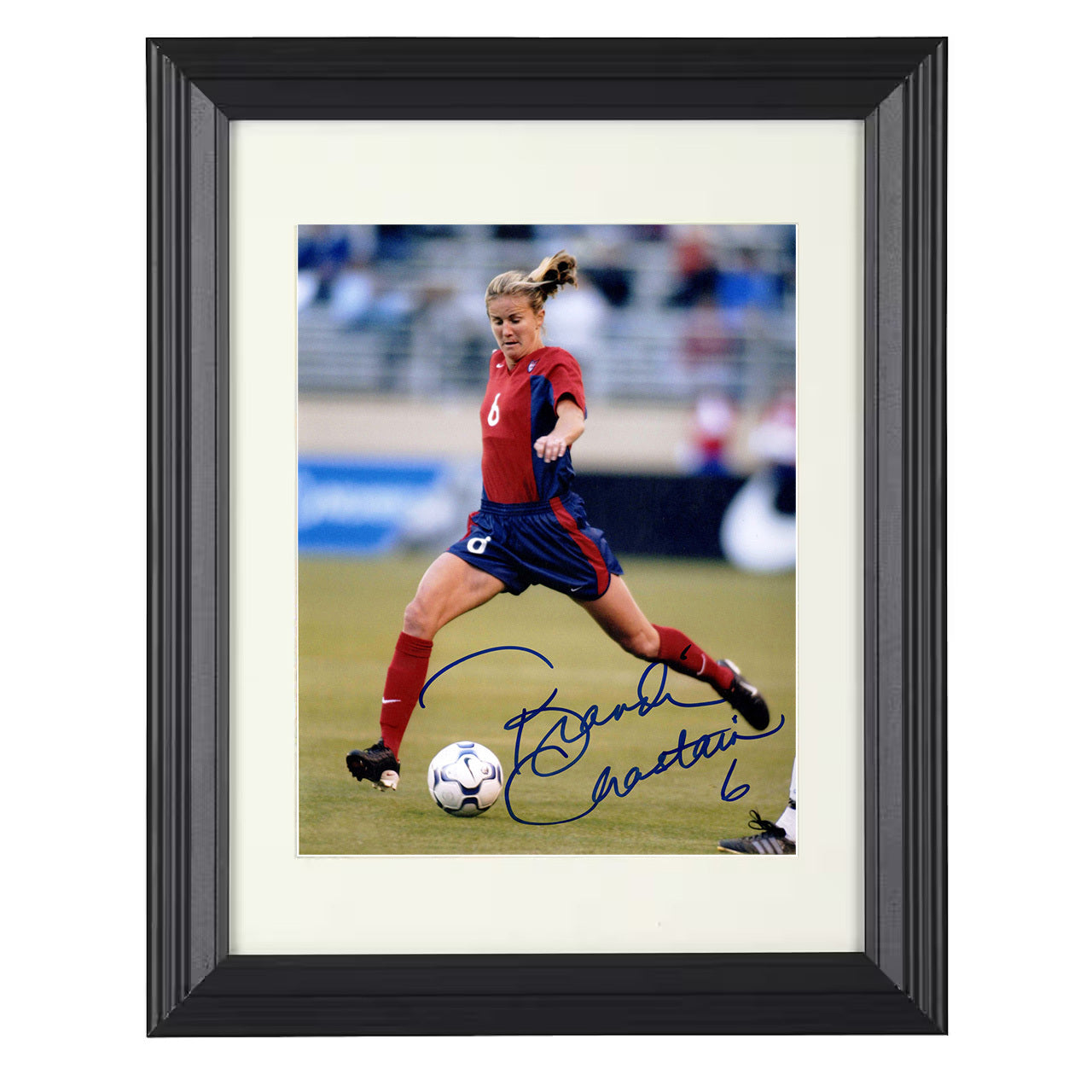 Brandi Chastain – USA Classic Strike Action Image 8x10 matted black framed soccer wall art