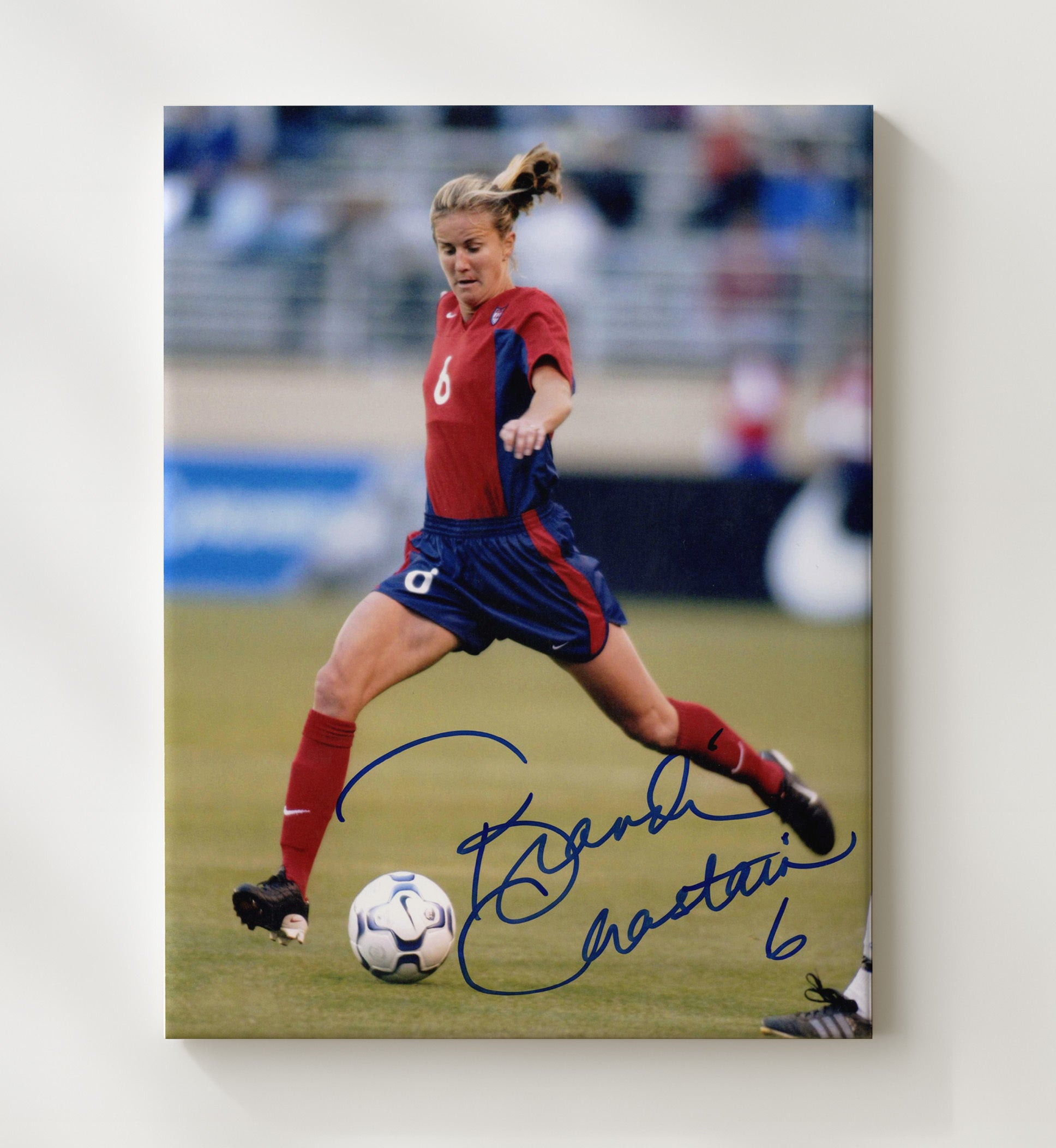 Brandi Chastain USA Classic Strike Action Soccer Print 20x24 Canvas soccer wall art print – Soccer Prints decor